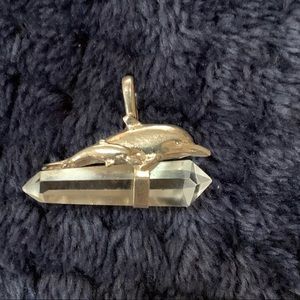 .925 Silver Momma & Baby Dolphin and Crystal Necklace Charm